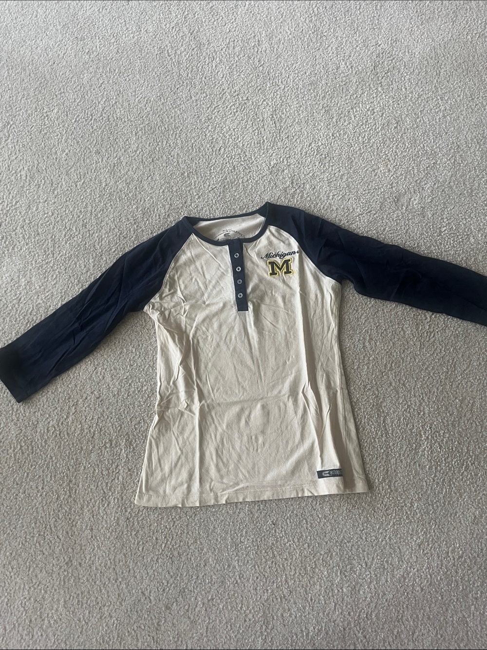University of Michigan Cream & Navy Raglan Henley 3/4 Sleeve Tee